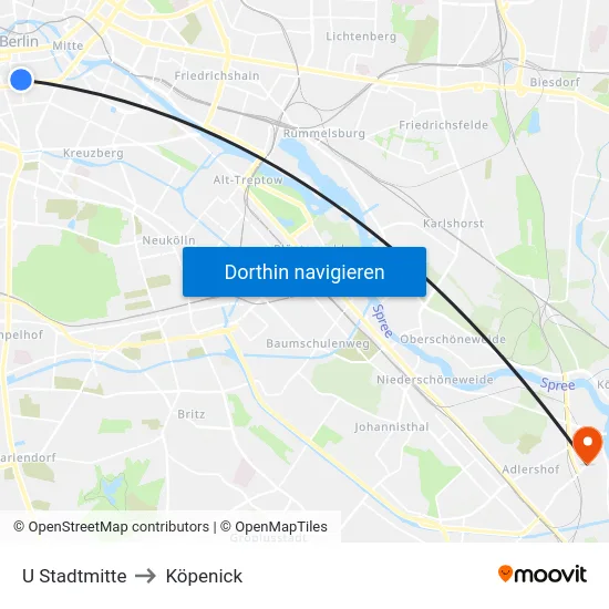U Stadtmitte to Köpenick map