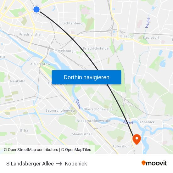 S Landsberger Allee to Köpenick map