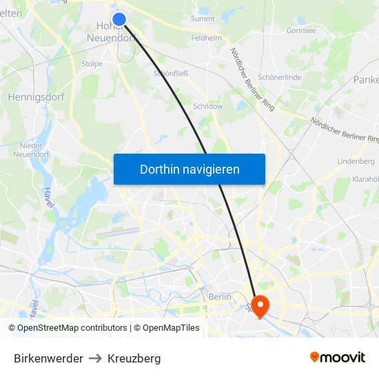 Birkenwerder to Kreuzberg map