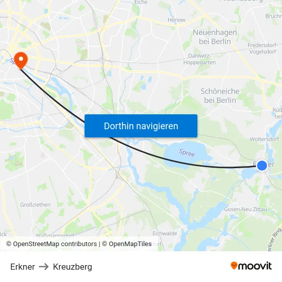 Erkner to Kreuzberg map