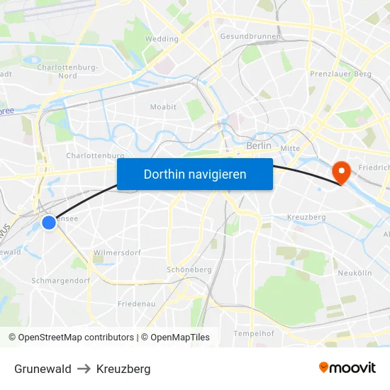 Grunewald to Kreuzberg map