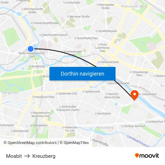 Moabit to Kreuzberg map