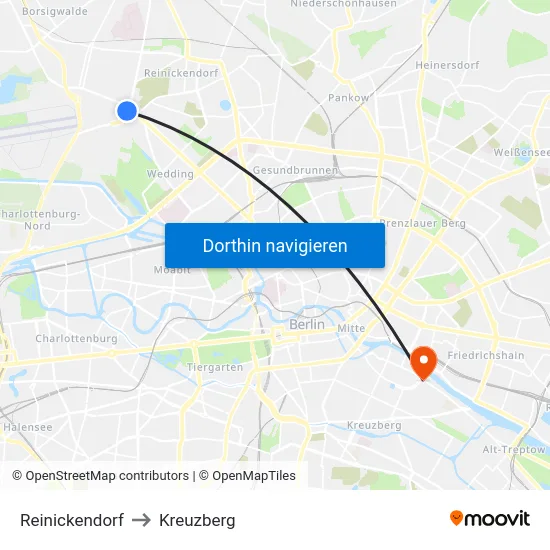 Reinickendorf to Kreuzberg map
