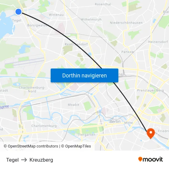 Tegel to Kreuzberg map