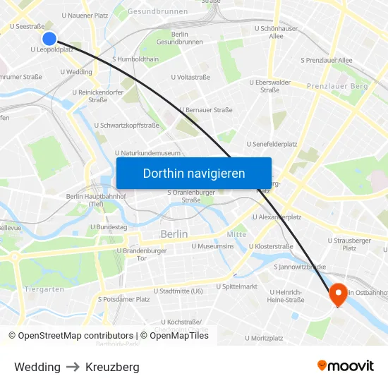 Wedding to Kreuzberg map