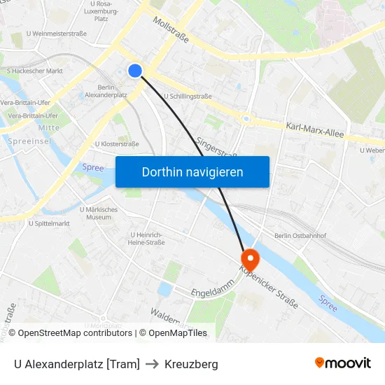 U Alexanderplatz [Tram] to Kreuzberg map