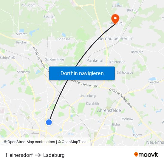 Heinersdorf to Ladeburg map