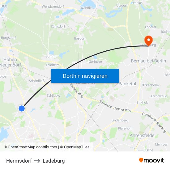 Hermsdorf to Ladeburg map