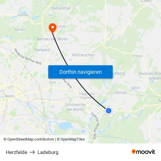 Herzfelde to Ladeburg map