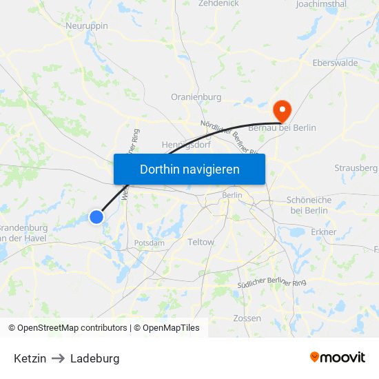 Ketzin to Ladeburg map