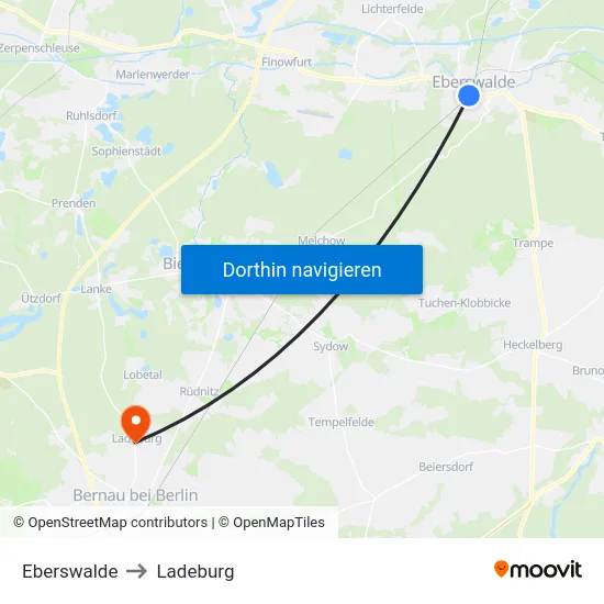 Eberswalde to Ladeburg map