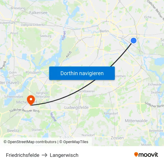 Friedrichsfelde to Langerwisch map