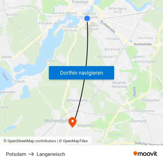 Potsdam to Langerwisch map