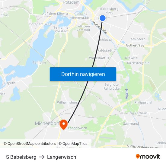 S Babelsberg to Langerwisch map