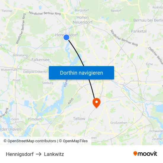 Hennigsdorf to Lankwitz map