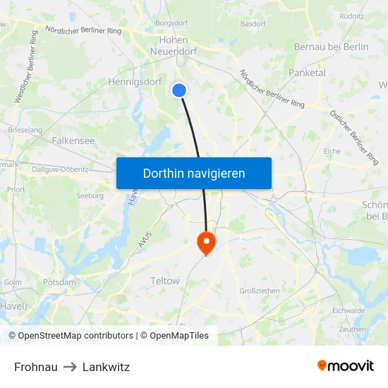 Frohnau to Lankwitz map