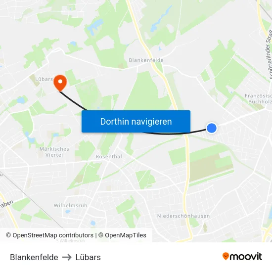 Blankenfelde to Lübars map