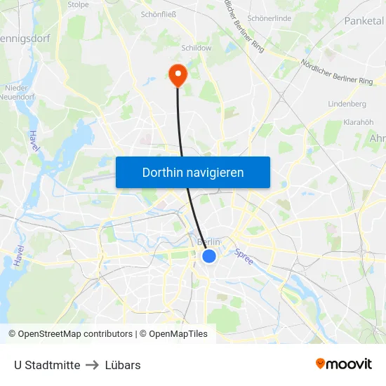 U Stadtmitte to Lübars map