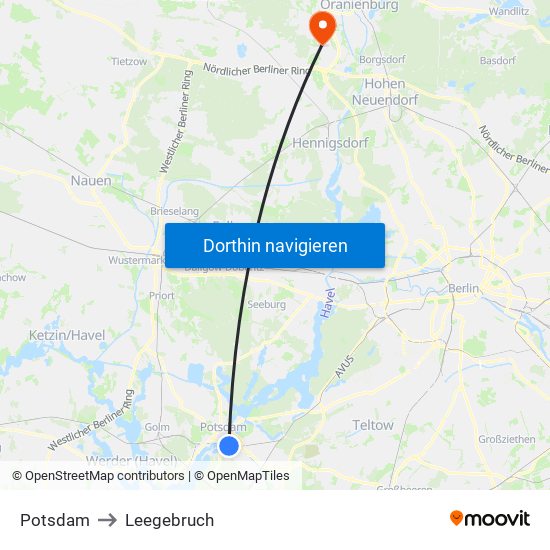 Potsdam to Leegebruch map