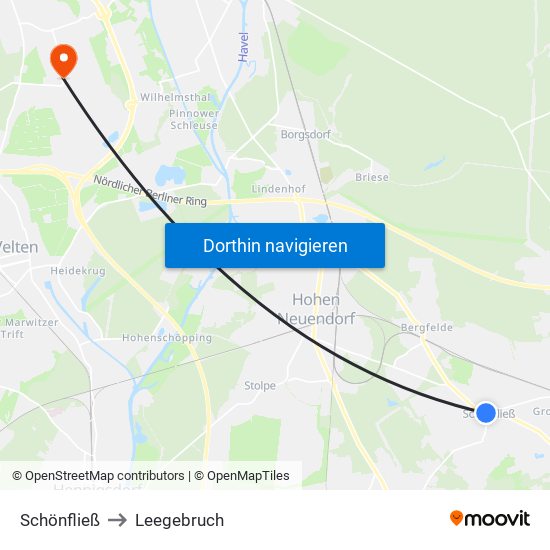 Schönfließ to Leegebruch map