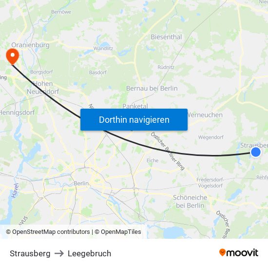 Strausberg to Leegebruch map