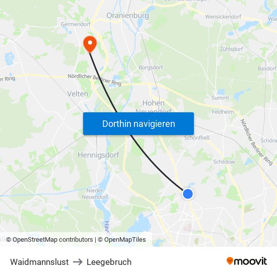 Waidmannslust to Leegebruch map