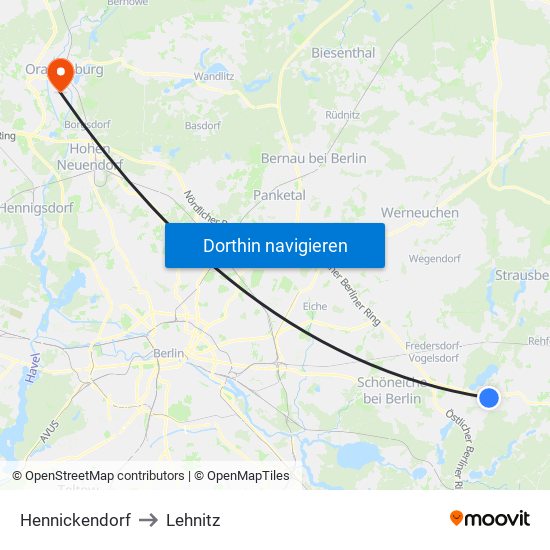 Hennickendorf to Lehnitz map