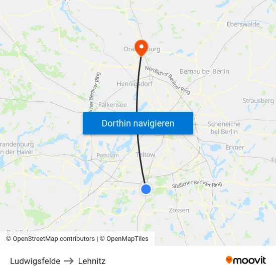 Ludwigsfelde to Lehnitz map