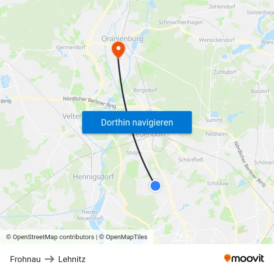 Frohnau to Lehnitz map