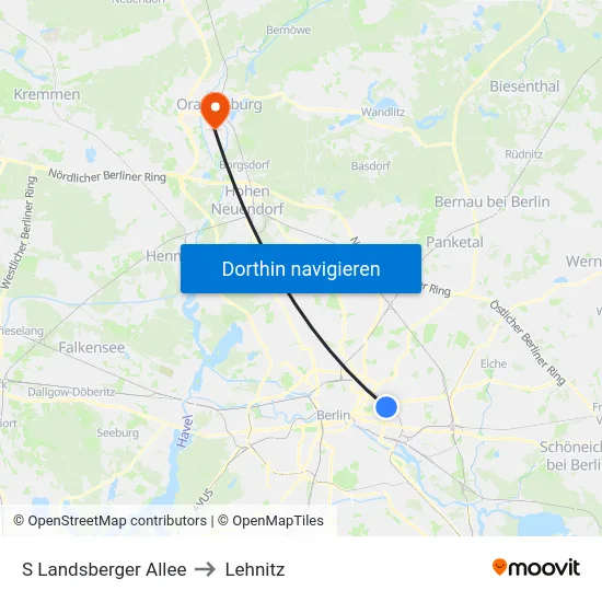 S Landsberger Allee to Lehnitz map
