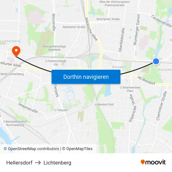 Hellersdorf to Lichtenberg map
