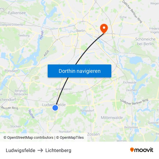 Ludwigsfelde to Lichtenberg map