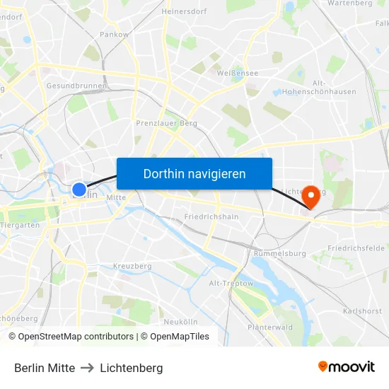 Berlin Mitte to Lichtenberg map
