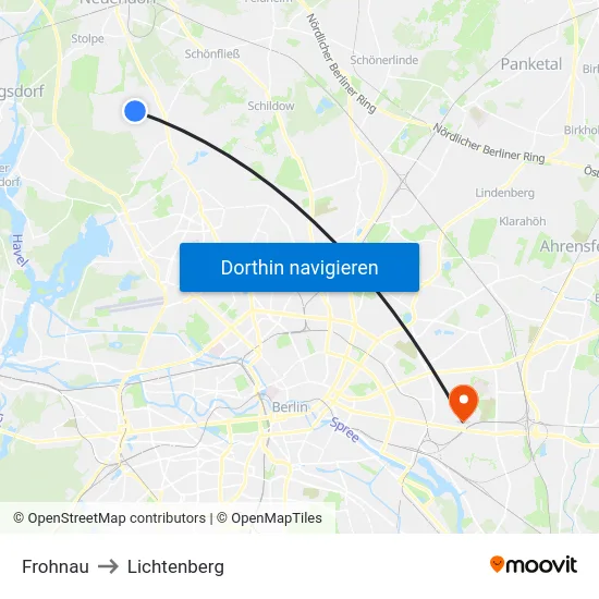 Frohnau to Lichtenberg map
