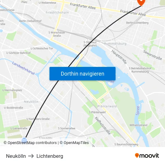 Neukölln to Lichtenberg map