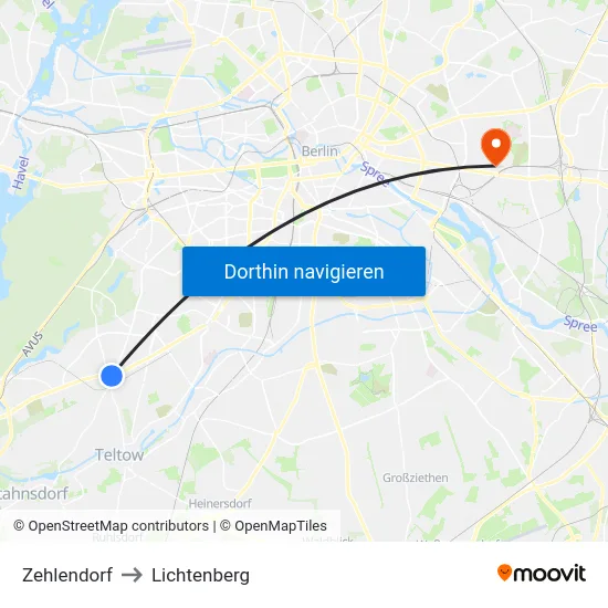 Zehlendorf to Lichtenberg map