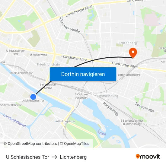 U Schlesisches Tor to Lichtenberg map