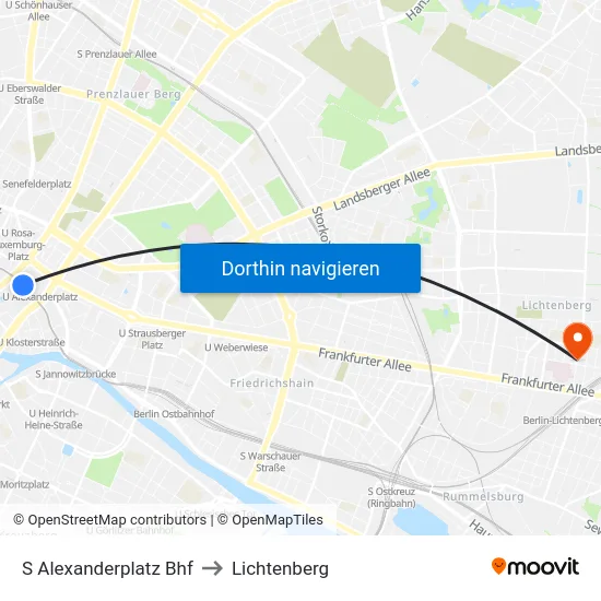 S Alexanderplatz Bhf to Lichtenberg map