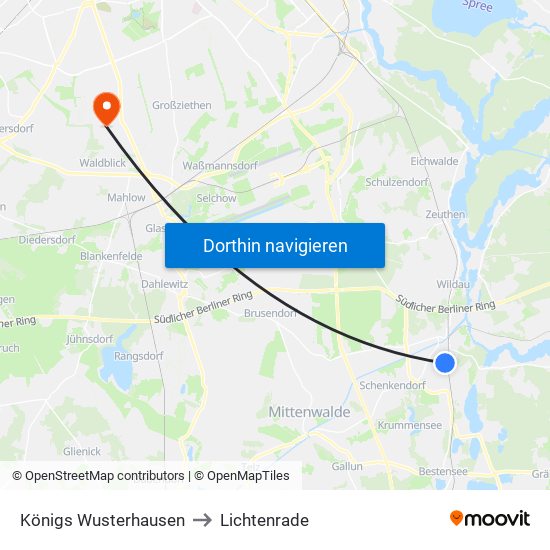 Königs Wusterhausen to Lichtenrade map