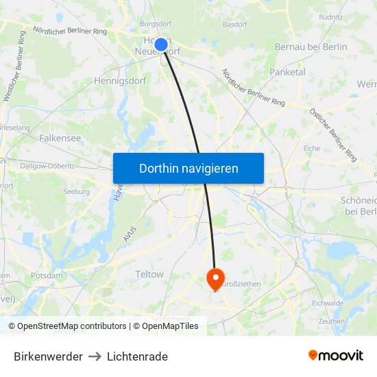 Birkenwerder to Lichtenrade map