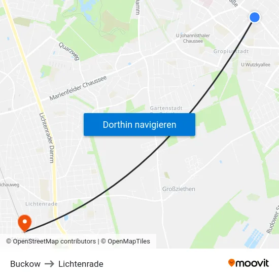 Buckow to Lichtenrade map