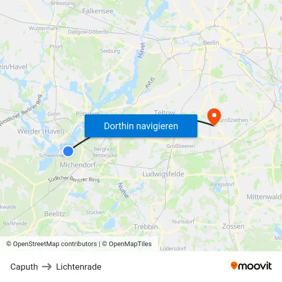 Caputh to Lichtenrade map