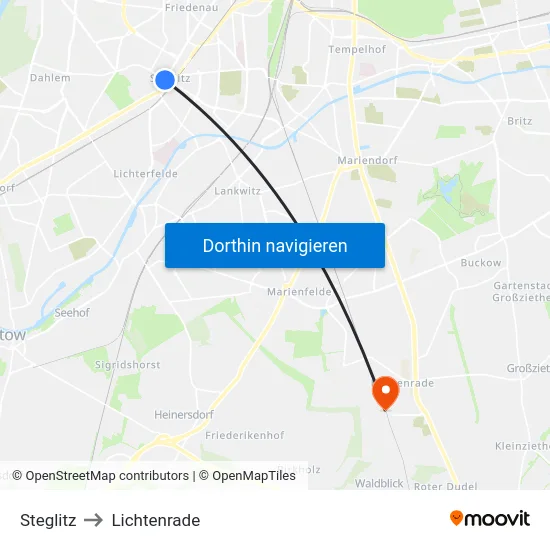 Steglitz to Lichtenrade map