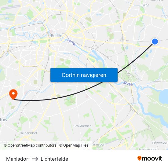 Mahlsdorf to Lichterfelde map