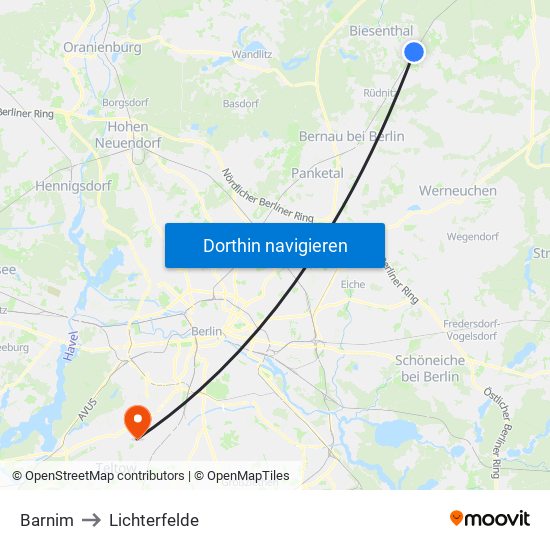 Barnim to Lichterfelde map