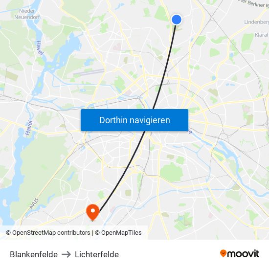 Blankenfelde to Lichterfelde map