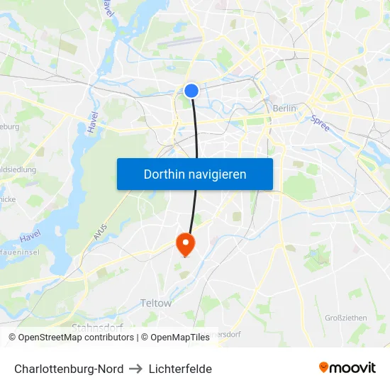 Charlottenburg-Nord to Lichterfelde map