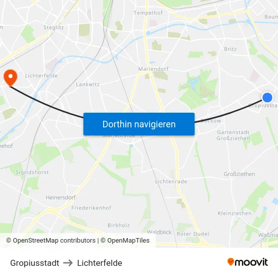 Gropiusstadt to Lichterfelde map