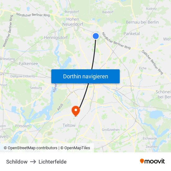 Schildow to Lichterfelde map