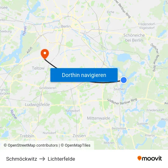 Schmöckwitz to Lichterfelde map